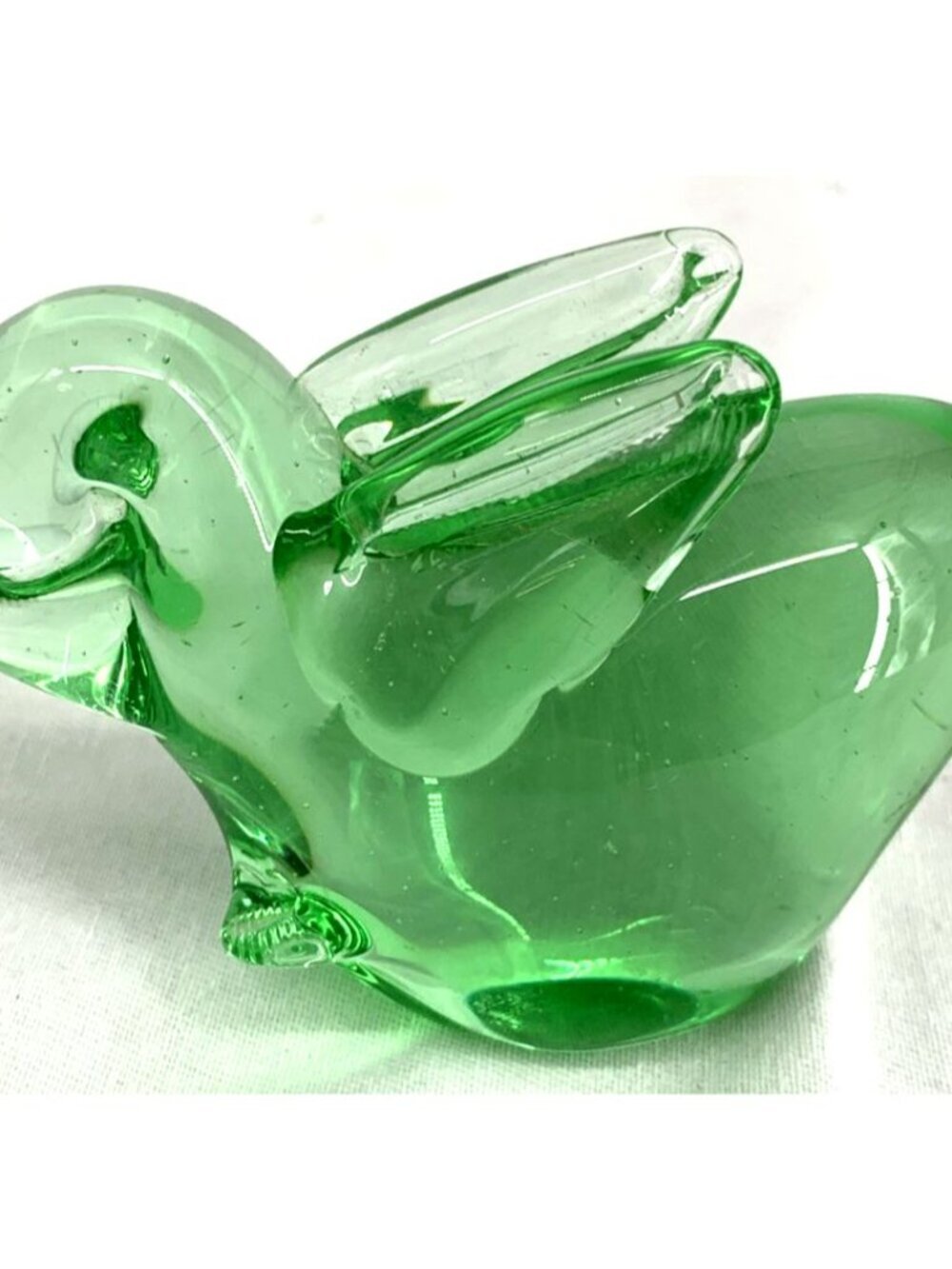 Art Glass Bunny Rabbit Figurine Paperweight Easter Green 2.5" Tall Derpy